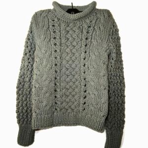 ADAM Long Sleeve Crewneck Chunky Knit Cotton Crop Sweater Color Aqua Siz…